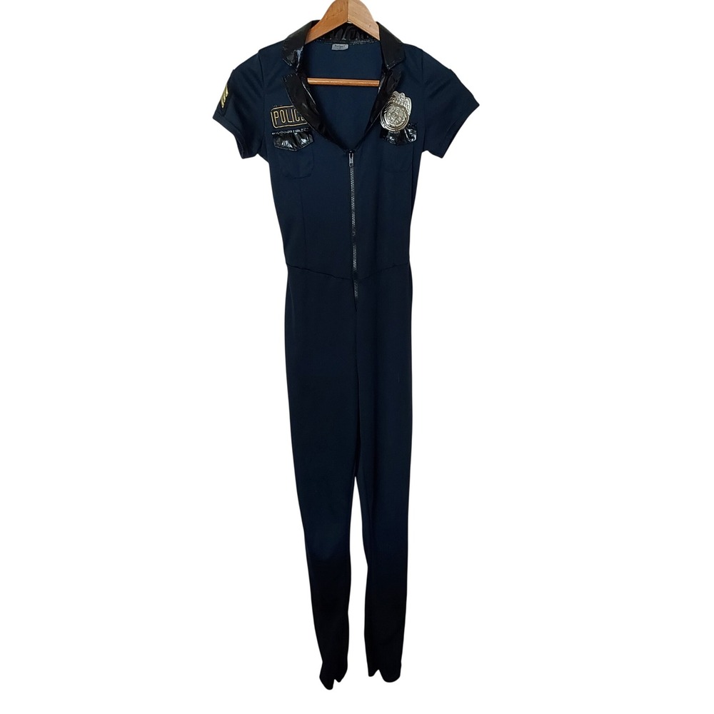 Spirit Halloween Womens Police Officer Costume Jumpsuit Navy Blue Small Badge - Picture 2 of 6